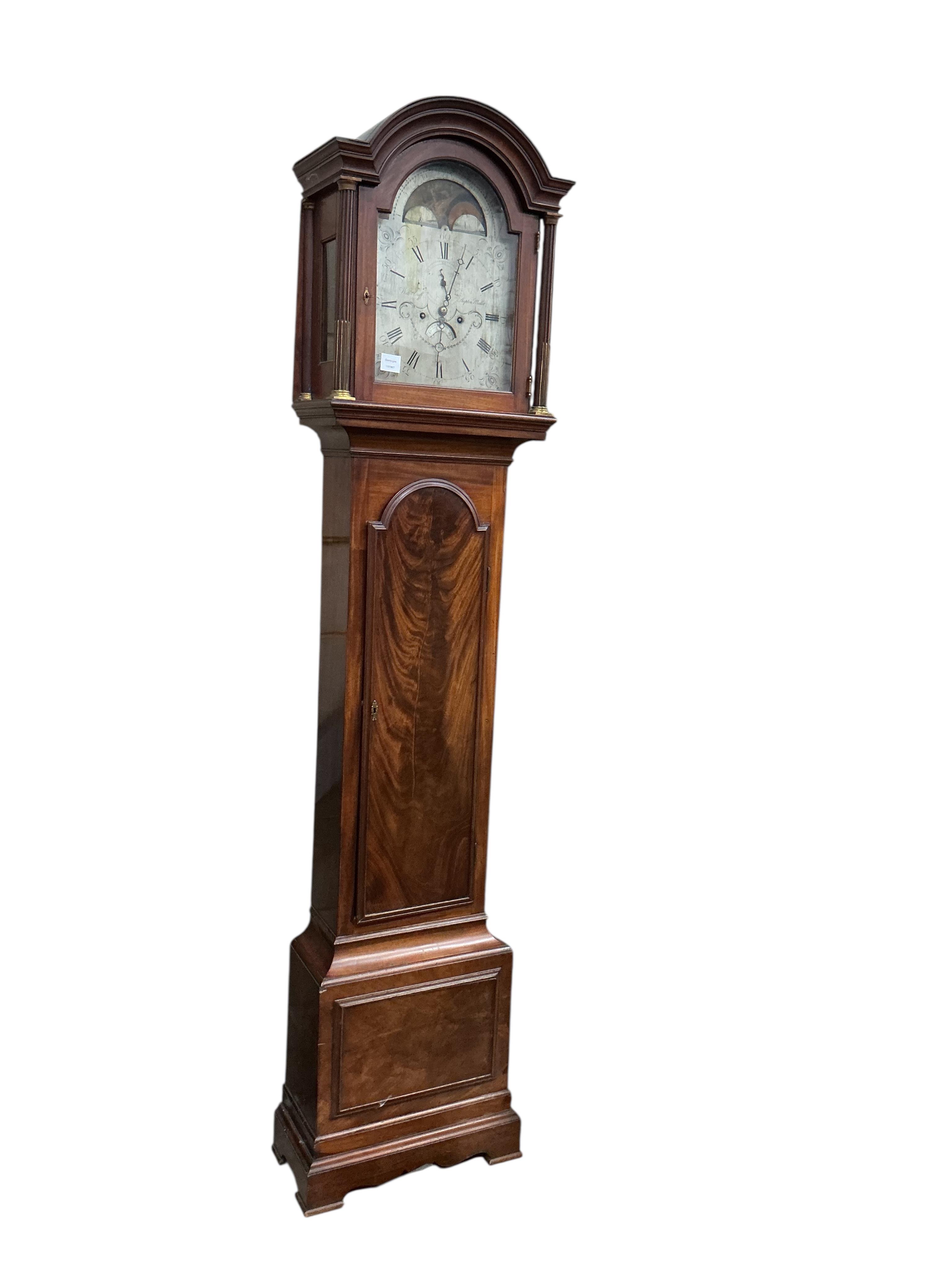 A George III mahogany eight day longcase clock, marked William Cuff, Shepton Mallet, height 222cm